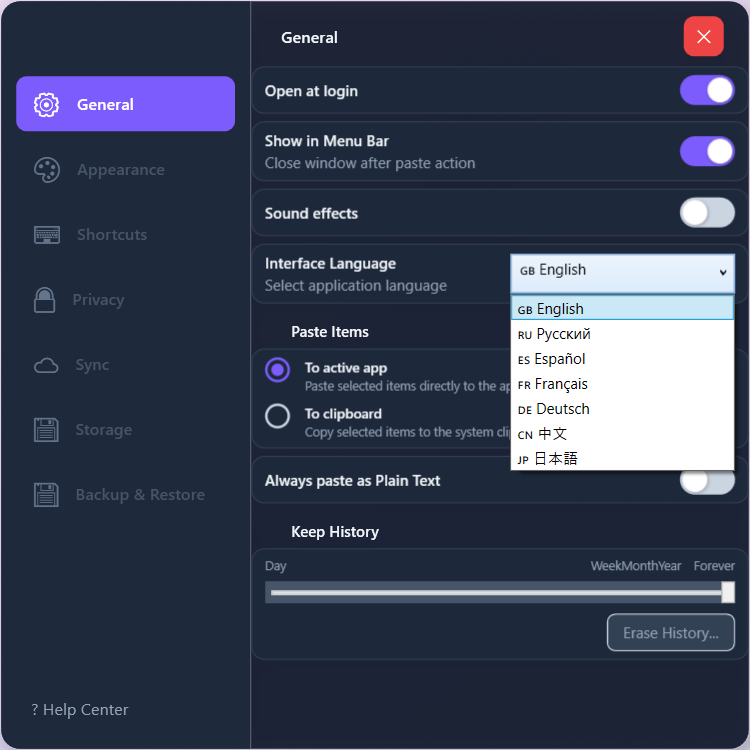 General settings
